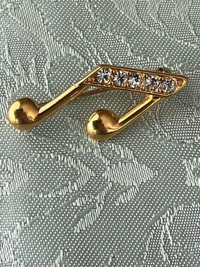 MONET Vintage Musical Note Gold-Tone Pave Rhinestone Brooch Music Lovers
